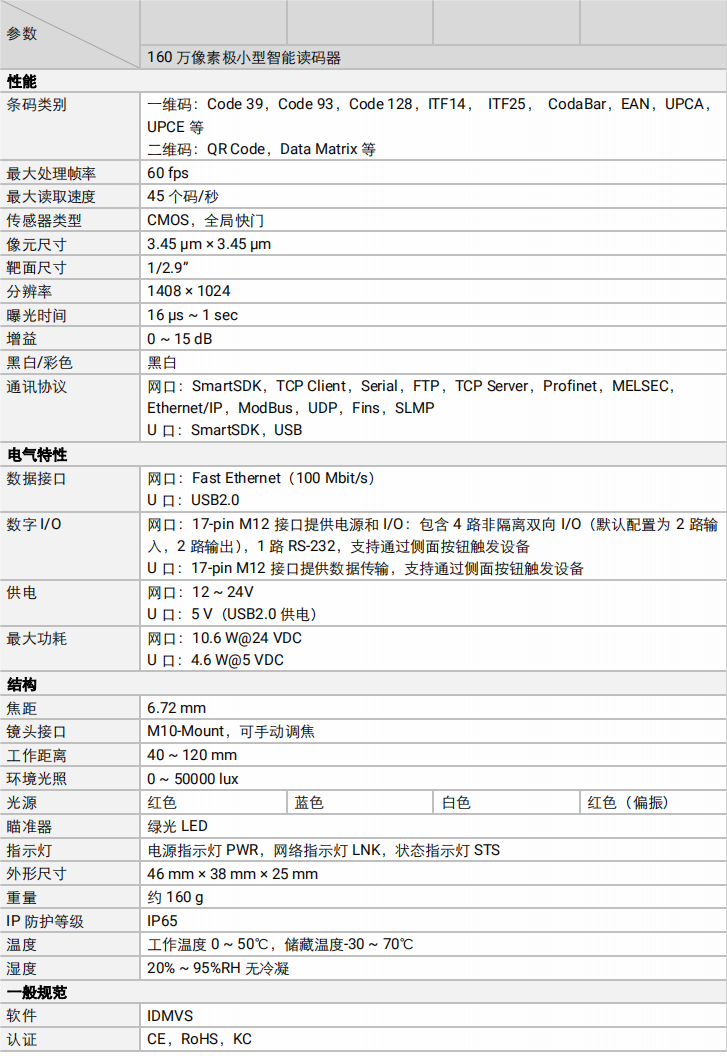？礛V-RD716-2智能读码器参数图